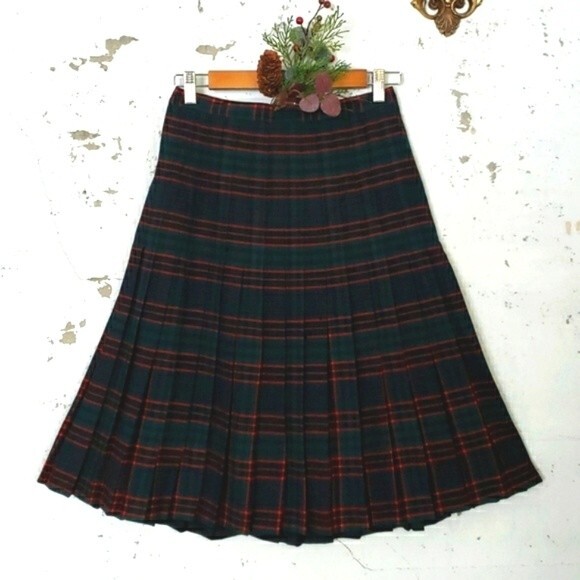True VINTAGE Women's Academia Handmade Wool Pleated Plaid Midi Skirt Size 6 - Picture 1 of 10